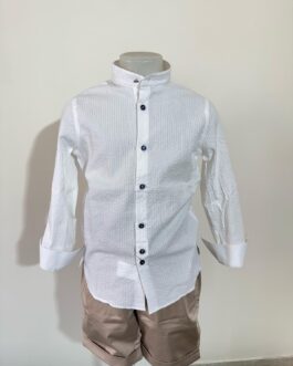 CAMICIA BIANCA LINO-BOTTONI BLU