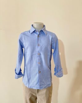 CAMICIA CELESTE CON BOTTONI BEIGE