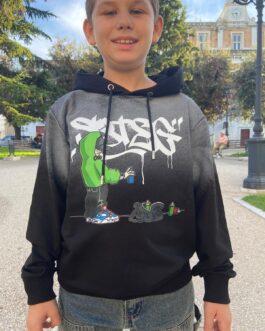 FELPA GRAFFITI NERA CON CAPPUCCIO