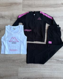 COMPLETO SPORTIVO KAPPA 3 PEZZI NERO E FUCSIA