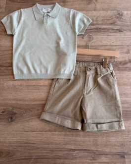COMPLETO BIMBO CON MAGLIA IN FILO VERDE SALVIA