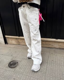 JEANS DENIM BIANCO CON APPLICAZIONI GIOIELLO