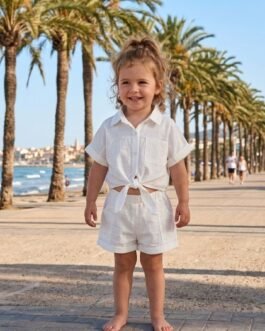 COMPLETO LINO E COTONE BIANCO CON DETTAGLI IN SANGALLO