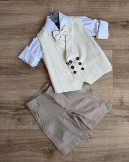 COMPLETO GILET GESSATO PANNA CAMICIA E BERMUDA TORTORA