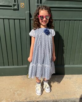 VESTITO IN TULLE A POIS BLU/FUCSIA