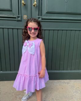 VESTITO LINO ROSA CON MAXI FICCO